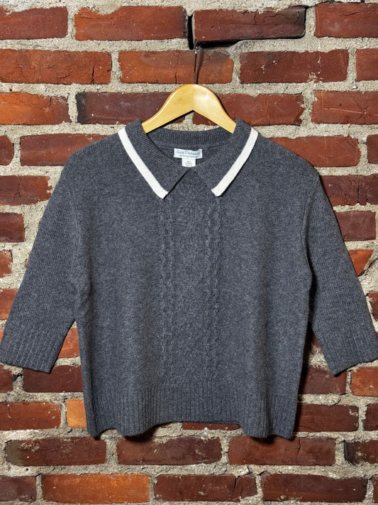 Oats Cashmere Cable-Knit Polo – Charcoal